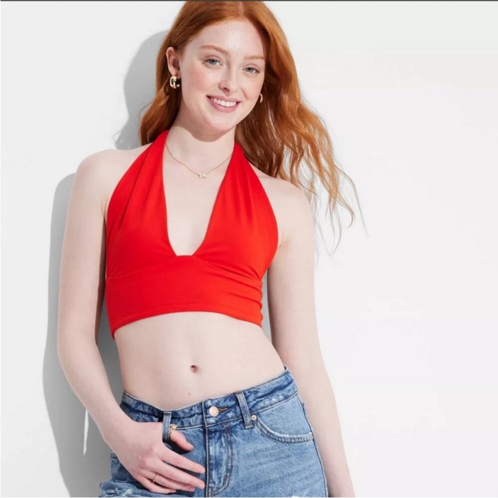 Wild Fable Red Plunge Halter Top